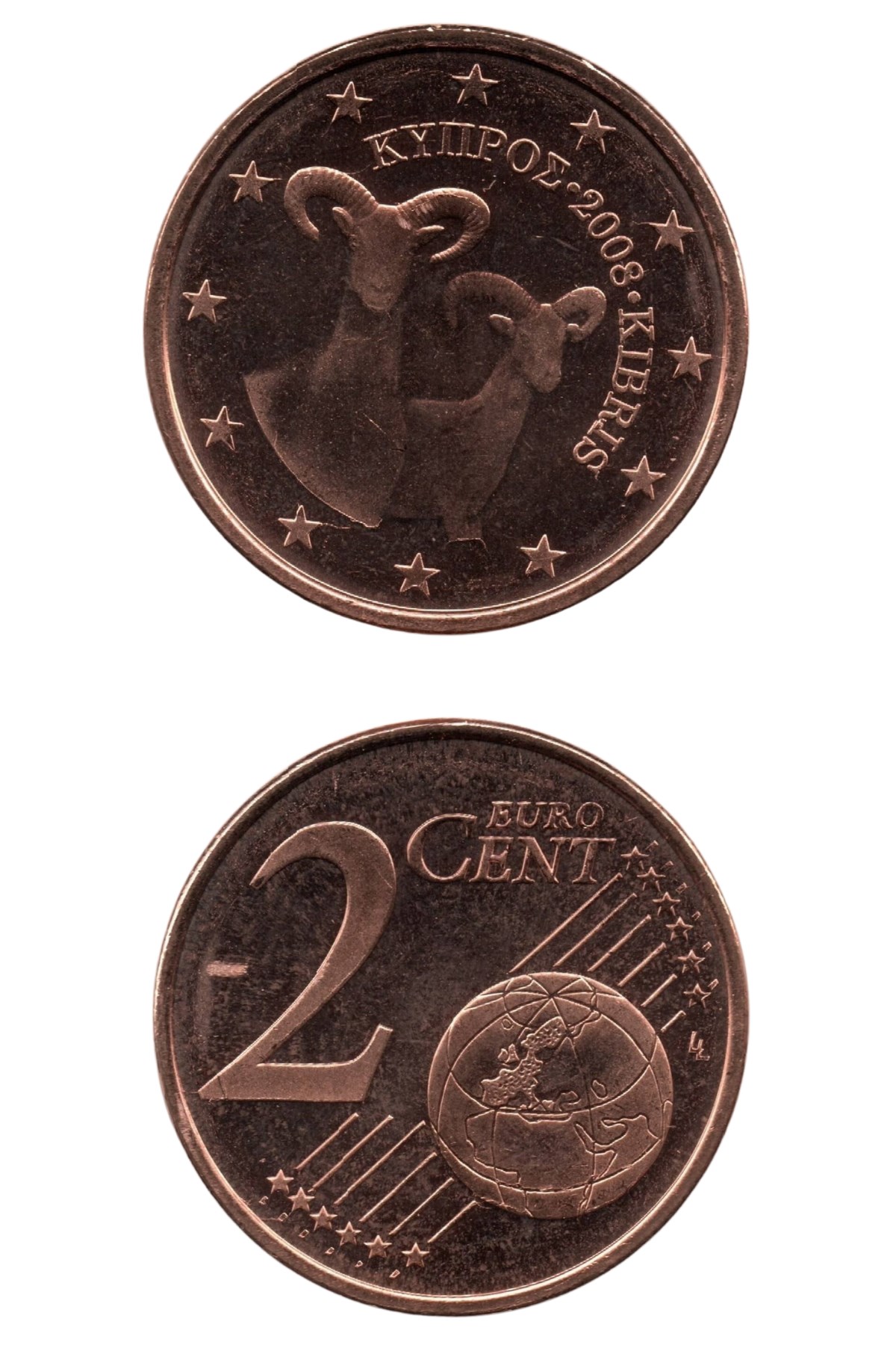Yabancı Madeni ParalarKıbrıs, 2 Euro Cent 2008, ÇİL Eski Madeni Para