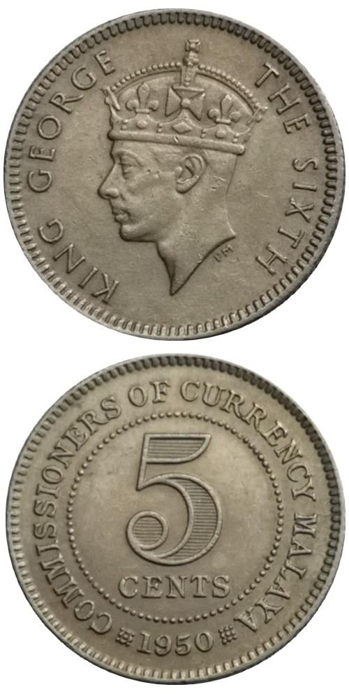 Yabancı Madeni ParalarMalaya 5 Cent 1948-50 ÇT/ÇÇT Eski Madeni Para