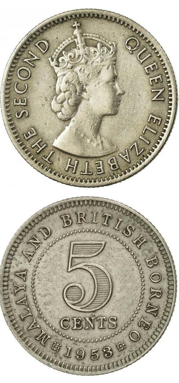 Yabancı Madeni ParalarMalaya ve İngiliz Borneo 5 Cent 1953-61 ÇT/ÇÇT Eski Madeni Para