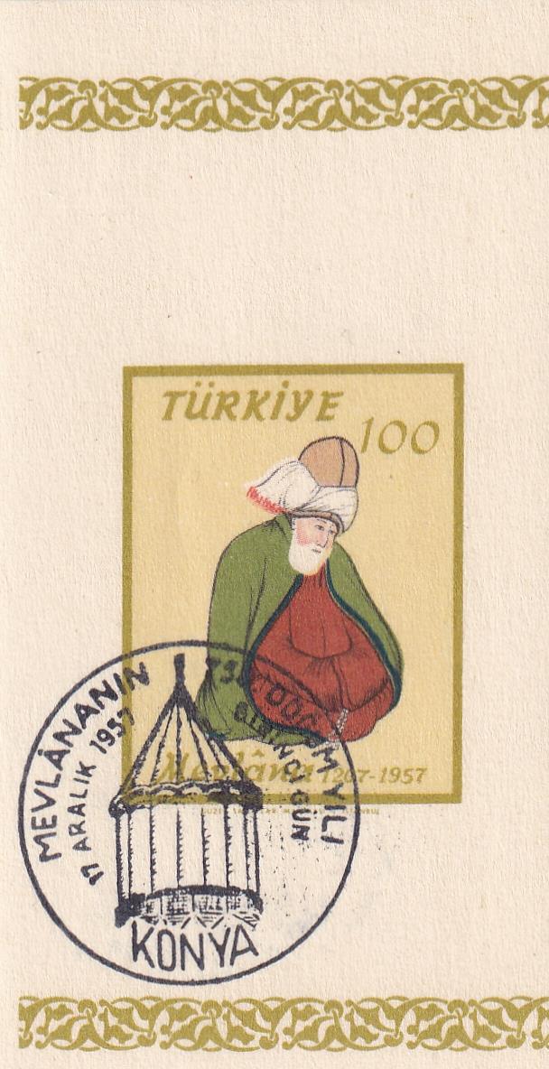 Yerli Pul KoleksiyonuMevlana Celalettin Rumi'nin Doğumunun 750.Yılı - Özel Gün Damgalı, Blok Pul
