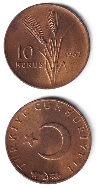 1958-1980 Dönemi Madeni ParalarıTürkiye, 10 Kuruş (1962) ÇİL Eski Madeni Para