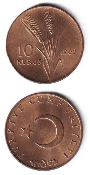 1958-1980 Dönemi Madeni ParalarıTürkiye, 10 Kuruş (1968) ÇİL Eski Madeni Para