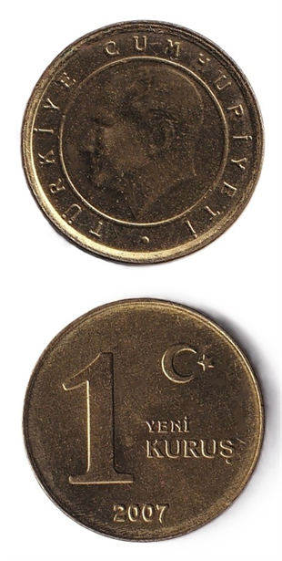 2005 ve Sonrası Dönem Madeni ParalarıTürkiye, 1 Yeni Kuruş (2007) ÇİL Eski Madeni Para