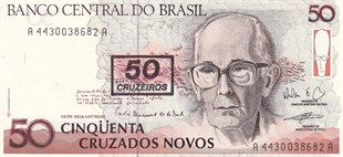 Brezilya - 50 Cruzados Novos üzeri 50 Cruzeiros sürşarj (1990) B845a / P223