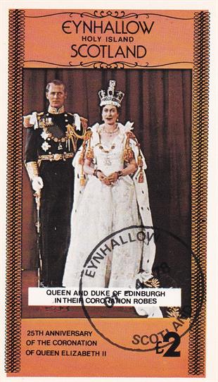 Damgasız Tüm Seri Pul KoleksiyonuEynhallow Adası İskoçya, Kraliçe Elizabeth Taç Giyme Töreni 25. Yıl, Dantelsiz Blok Pul