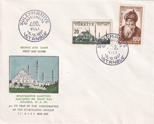 İlk Gün Zarfı (FDC)Süleymaniye Camii'nin Açılışının 400. Yılı (1957) İlk Gün Zarfı (FDC)