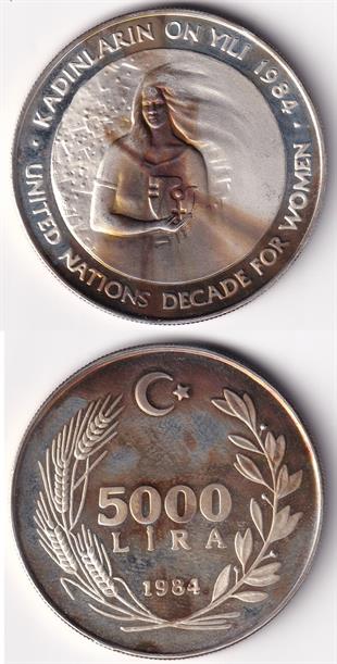 Madeni Hatıra Paralar1984 5.000 Lira Kadınların On Yılı (Gümüş) Hatıra Parası