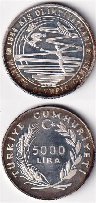 Madeni Hatıra Paralar1984 5.000 Lira Kış Olimpiyatları (Gümüş) Hatıra Parası