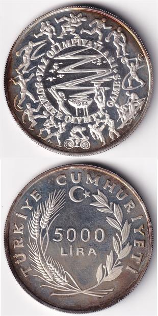 Madeni Hatıra Paralar1984 5.000 Lira Yaz Olimpiyatları (Gümüş) Hatıra Parası