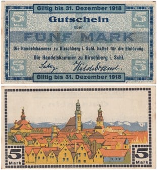 NotgeldAlmanya, Hirschberg (Silezya) 5 Mark (1918) - Notgeldi (ÇİL)