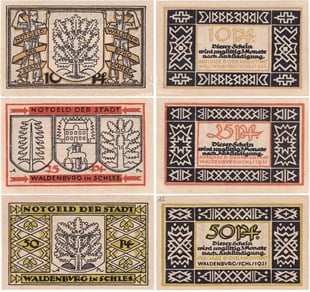 NotgeldAlmanya, Waldenburg (Silezya) 10, 25, 50 Pfennig (1921) Notgeld Seti (ÇİL)
