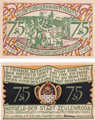 NotgeldAlmanya, Zeulenroda, 75 Pfennig (1921) History Series (2) Notgeld