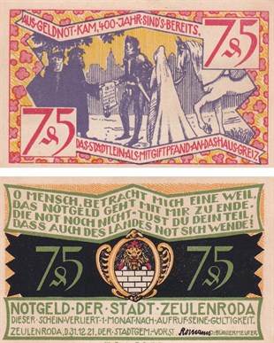 NotgeldAlmanya, Zeulenroda, 75 Pfennig (1921) History Series (1) Notgeld  