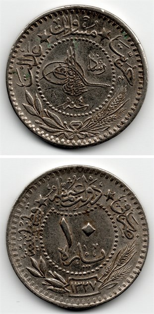 Osmanlı Dönemi Madeni ParalarSultan V. Mehmed Reşad, 10 Para 1327/4 (1912) ÇİL Eski Madeni Para