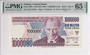Türkiye Cumhuriyeti Kağıt Paraları7. Emisyon 1.000.000 TL A Serisi PMG 65 EPQ Sertifikalı