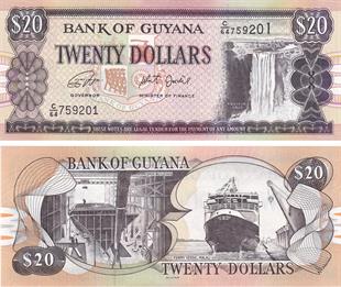 Guyana, 20 Dolar (2018) ÇİL Eski Yabancı Kağıt Para