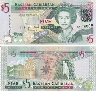 Yabancı Devletlerin Kağıt ParalarıKarayipler (East Caribbean), 5 Dolar (2008) ÇİL Eski Yabancı Kağıt Para