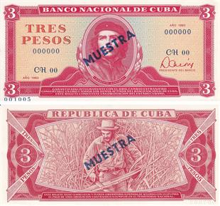 Yabancı Devletlerin Kağıt ParalarıKüba, 3 Peso SPECIMEN (1983) ÇİL Eski Yabancı Kağıt Para