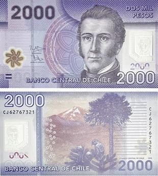 Yabancı Devletlerin Kağıt ParalarıŞili, 2.000 Peso (2009-16) ÇİL Eski Yabancı Polimer Para