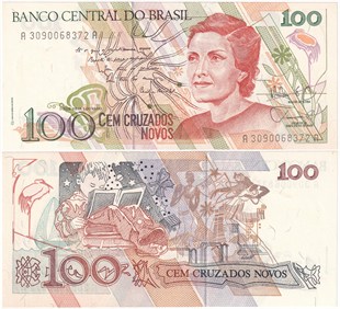 Yabancı Kağıt ParalarBrezilya, 100 Cruzados Novos (1989) P#220 ÇİL Eski Yabancı Kağıt Para