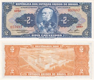 Yabancı Kağıt ParalarBrezilya, 2 Kruzeiro (1954-58) ÇİL Eski Yabancı Kağıt Para