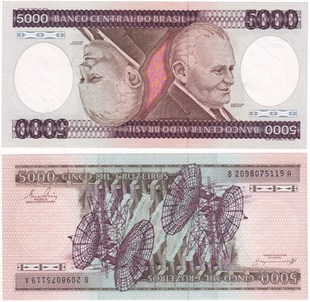 Yabancı Kağıt ParalarBrezilya, 5.000 Kruzeiro (1984) P#202 ÇİL Eski Yabancı Kağıt Para