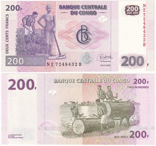 Yabancı Kağıt ParalarDemokratik Kongo Cumhuriyeti, 200 Frank (2022) ÇİL Eski Yabancı Kağıt Para