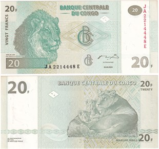 Yabancı Kağıt ParalarDemokratik Kongo Cumhuriyeti, 20 Frank (2003) ÇİL Eski Yabancı Kağıt Para