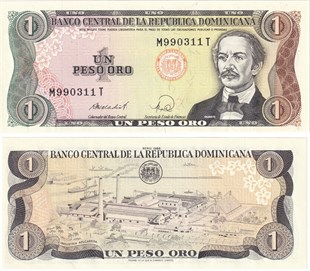 Yabancı Kağıt ParalarDominik Cumhuriyeti, 1 Peso Oro (1988) ÇİL Eski Yabancı Kağıt Para