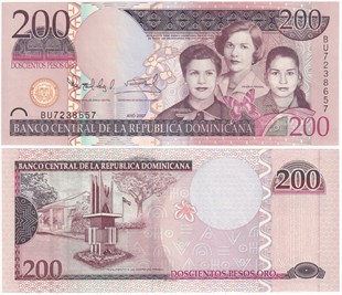 Yabancı Kağıt ParalarDominik Cumhuriyeti, 200 Peso (2007) ÇİL Eski Yabancı Kağıt Para