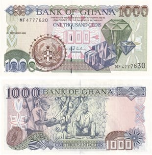 Yabancı Kağıt ParalarGana, 1.000 Cedi (2002) P#32h ÇİL Eski Yabancı Kağıt Para