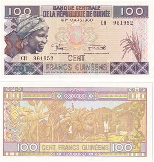 Yabancı Kağıt ParalarGine, 100 Frank (2015) ÇİL Eski Yabancı Kağıt Para