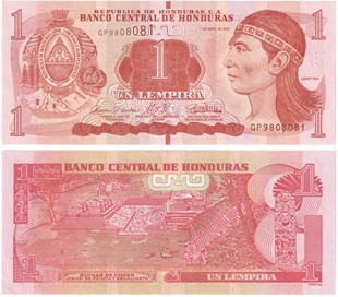 Yabancı Kağıt ParalarHonduras, 1 Lempira (2022) ÇİL Eski Yabancı Kağıt Para