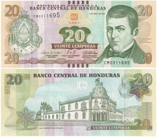 Yabancı Kağıt ParalarHonduras, 20 Lempiras (2022) ÇİL Eski Yabancı Kağıt Para