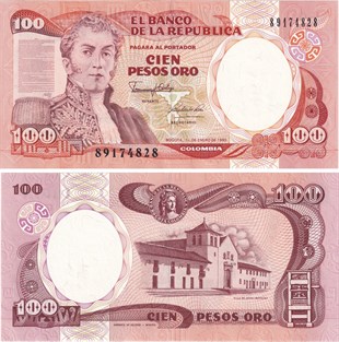 Yabancı Kağıt ParalarKolombiya, 100 Peso (1990) ÇİL Eski Yabancı Kağıt Para