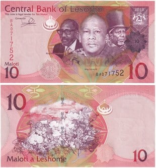 Yabancı Kağıt ParalarLesotho, 10 Maloti (2013) ÇİL Eski Yabancı Kağıt Para