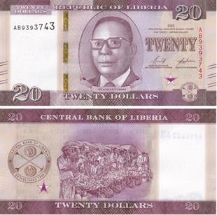 Yabancı Kağıt ParalarLiberya, 20 Dolar (2016) ÇİL Eski Yabancı Kağıt Para