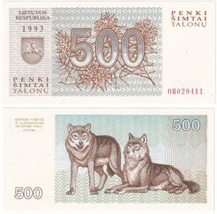 Yabancı Kağıt ParalarLitvanya, 500 Talonas (1993) P#46 ÇİL Eski Yabancı Kağıt Para