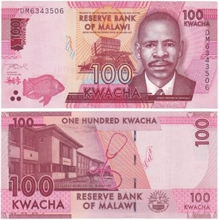 Yabancı Kağıt ParalarMalavi, 100 Kwacha (2024) P#65 ÇİL Eski Yabancı Kağıt Para