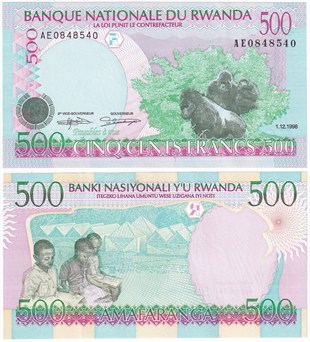 Yabancı Kağıt ParalarRuanda, 500 Frank (1998) ÇİL Eski Yabancı Kağıt Para