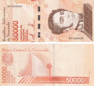 Yabancı Kağıt ParalarVenezuela, 50.000 Bolivar (2019) ÇİL Eski Yabancı Kağıt Para