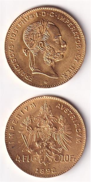 Yabancı Madeni ParalarAvusturya, Altın, 4 Florin 1892 ÇİL