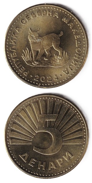 Yabancı Madeni ParalarKuzey Makedonya, 5 Dinar 2024 ÇİL Yabancı Madeni Para