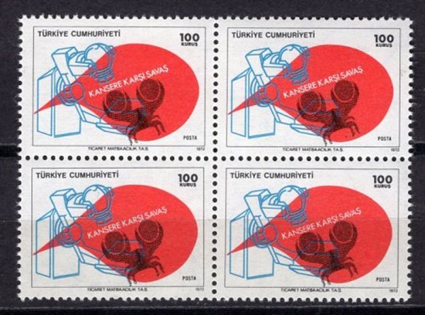 1972 WAR AGAINST CANCER Quad Block Stamp