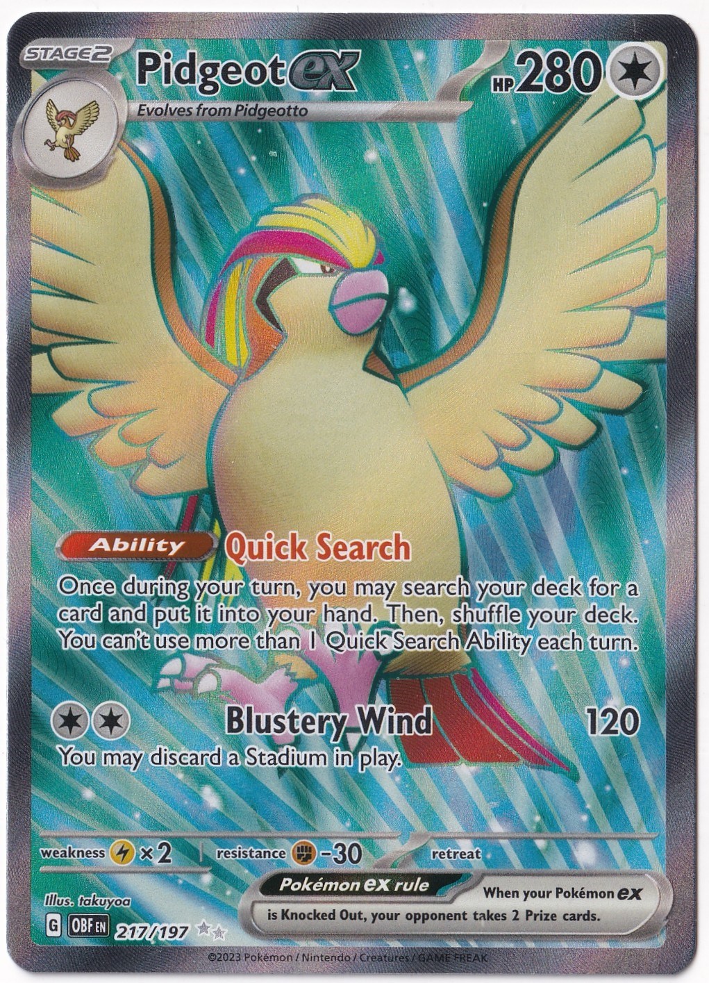 *** Özel Pokemon Kartları ***Pidgeot ex #217 - Pokemon Obsidian Flames - Pokemon Kartı (Mint)