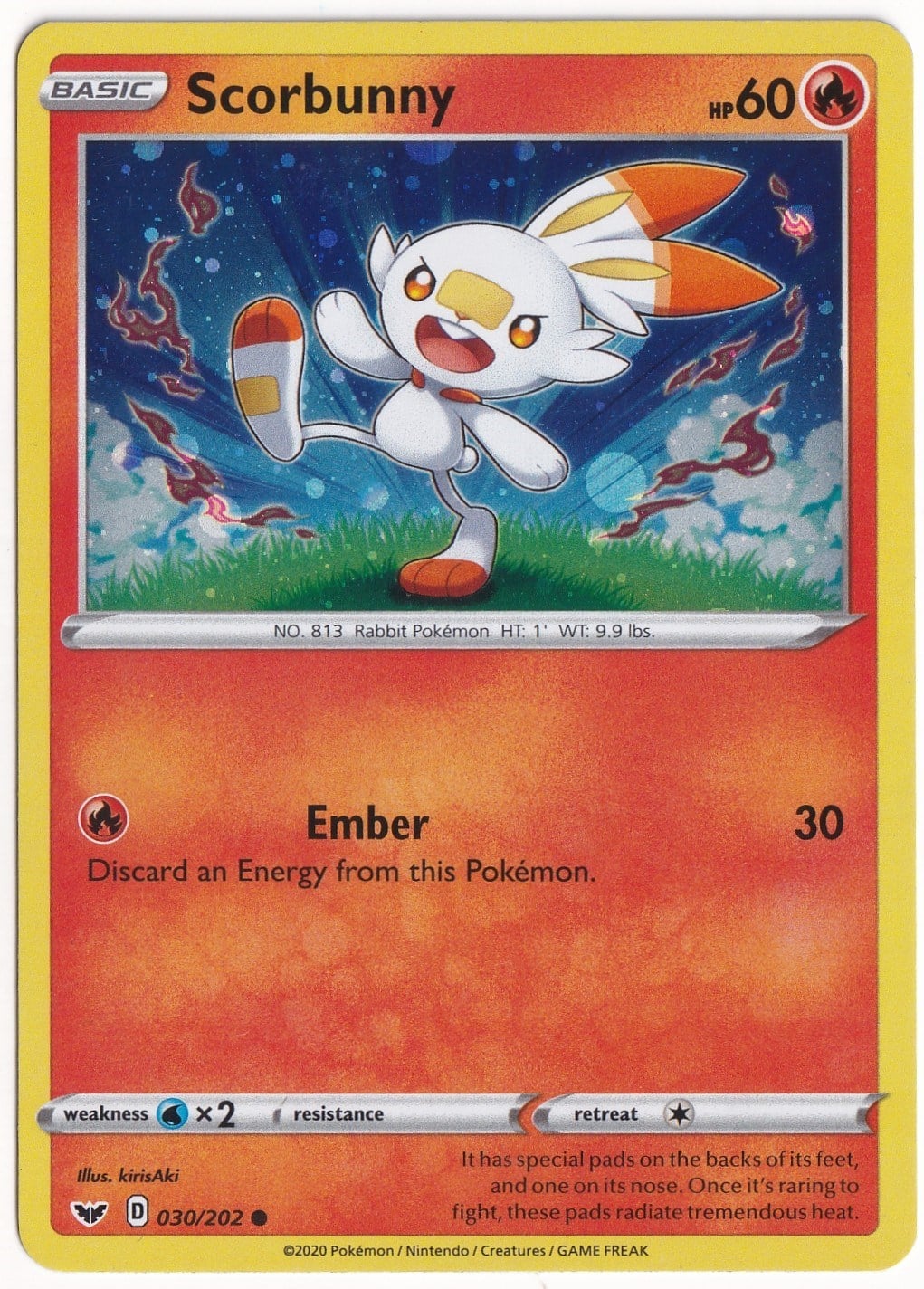 *** Özel Pokemon Kartları ***Scorbunny [Cosmos Holo] #30 - Pokemon Sword & Shield - Pokemon Kartı (Mint)
