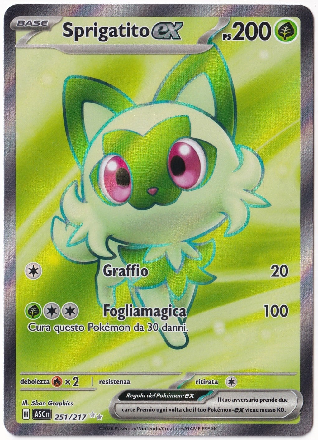 *** Özel Pokemon Kartları ***Sprigatito ex #251 - Pokemon İtalyanca Ascended Heroes - Pokemon Kartı (NM- Near Mint)