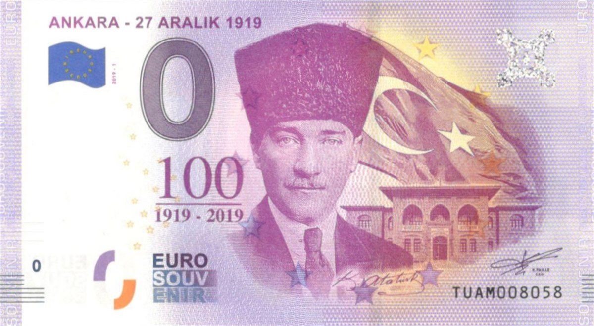 0 (Sıfır) Euro Türkiye - Ankara 27 Aralık 1919 Hatıra Parası (Souvenir Banknote)
