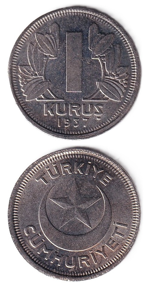 1934-1957 Dönemi Madeni Paraları1 Kuruş (1937) ÇİL