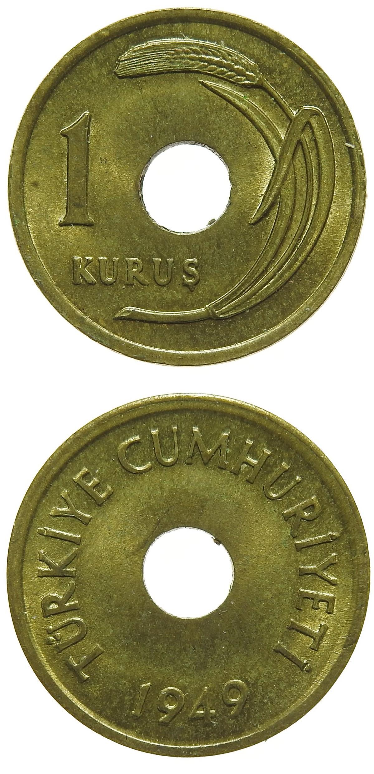 1934-1957 Dönemi Madeni Paraları1 Kuruş (1949) ÇİL Eski Madeni Para